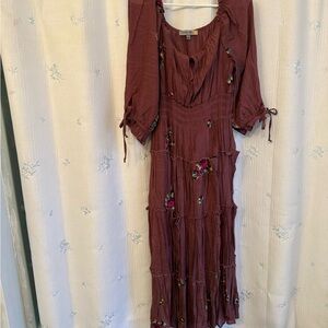 Figueroa & Flower Boho Floral Tiered Maxi Dress - Burgundy